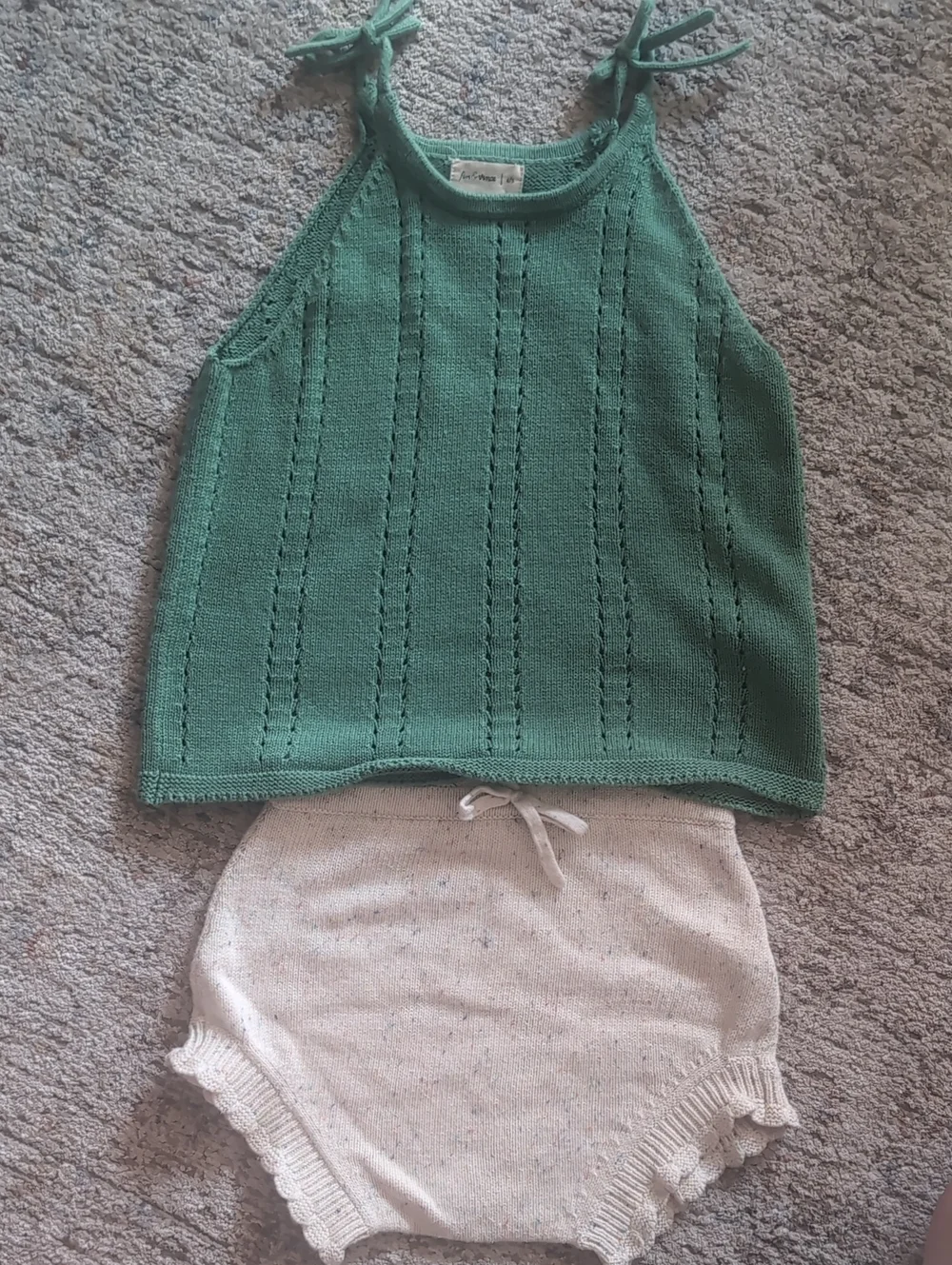 Kids Green Knit Tank and Cream Bloomers Matching Set